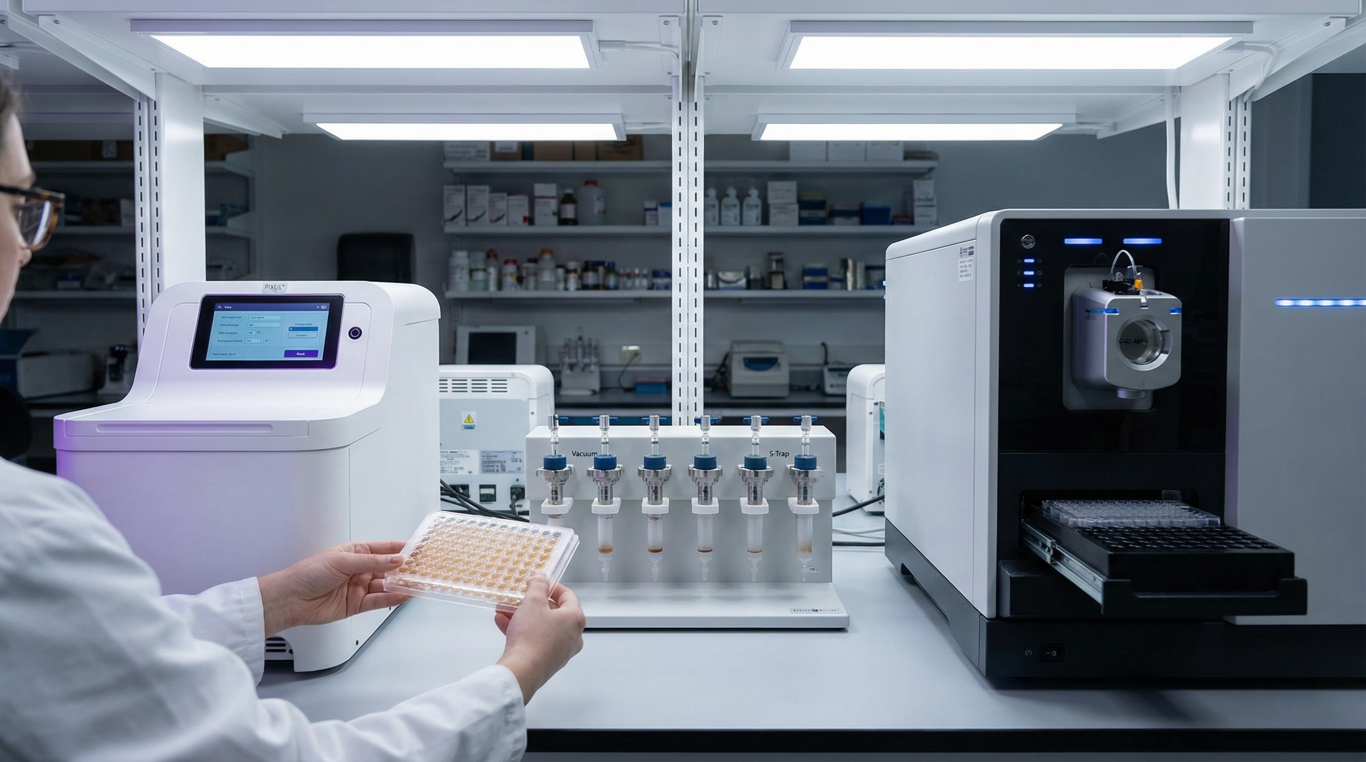 PIXUL multi-sample sonicator processing a 96-well plate for high-throughput proteomics sample preparation